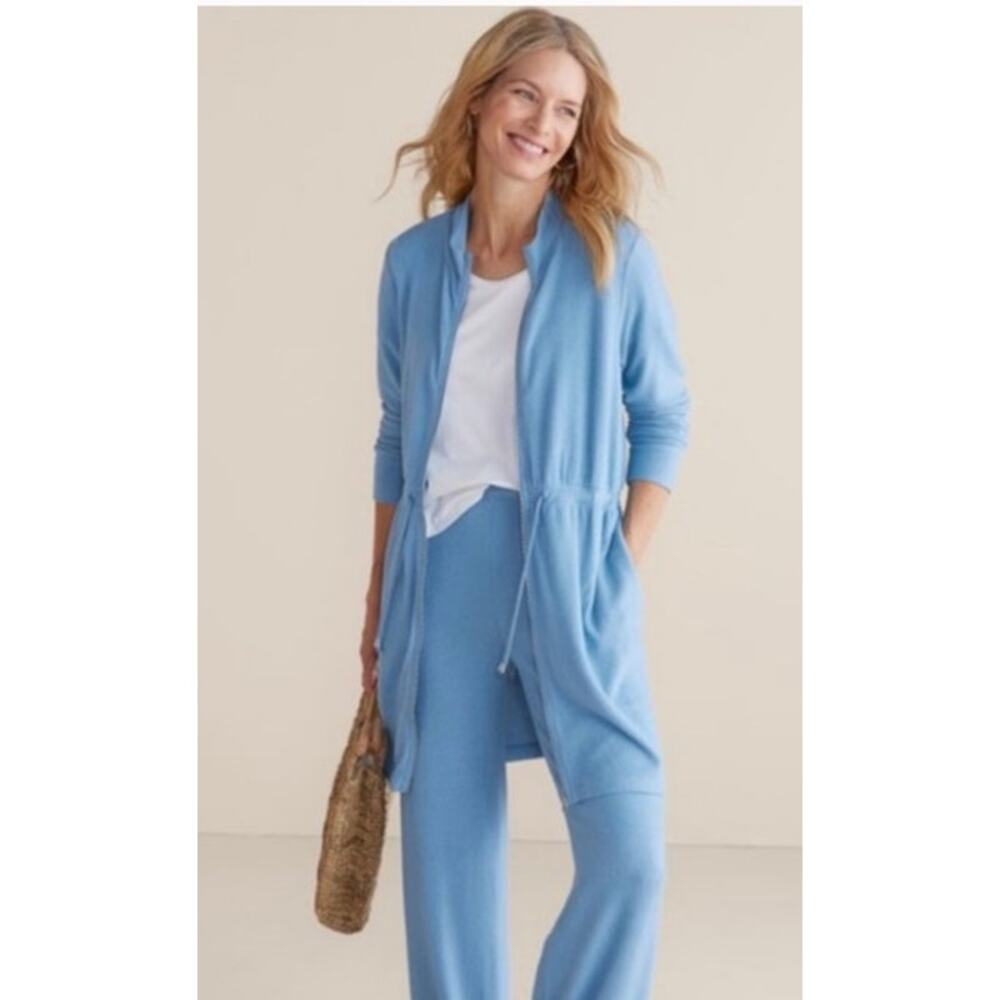 Soft Surroundings Blue Eleve Soft Cozy Long Line Zip Up Cardigan Dress Size M